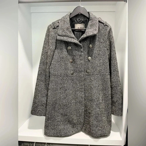 Vintage Guess Los Angeles black & white zip Pea Coat lined wool blend large - Picture 4 of 12